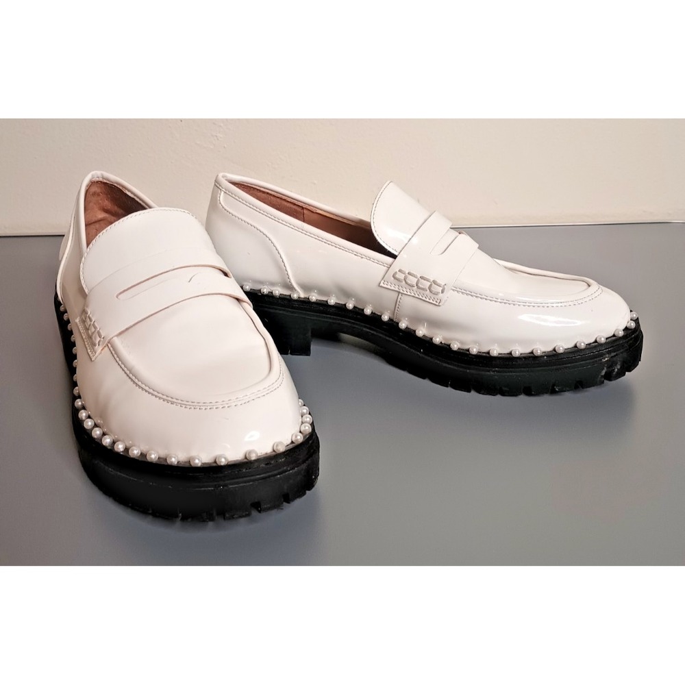 INC White Patent Faux Leather Pearl Penny Loafers Womens 10M Branna Academia